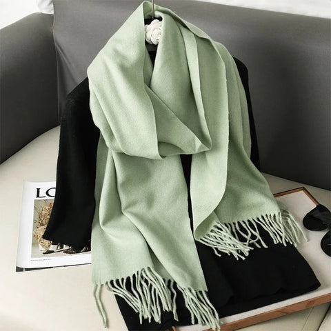 62-Color Cashmere Winter Scarf with Tassels