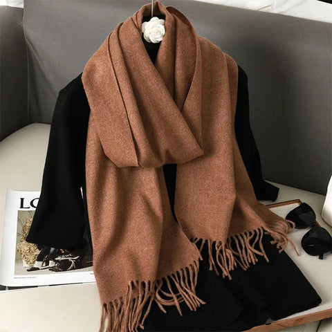 62-Color Cashmere Winter Scarf with Tassels