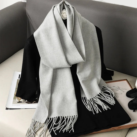 62-Color Cashmere Winter Scarf with Tassels