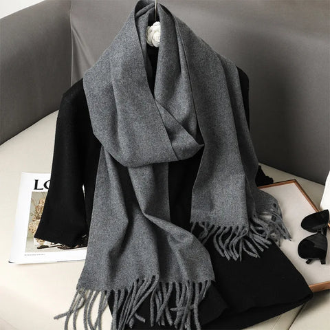 62-Color Cashmere Winter Scarf with Tassels