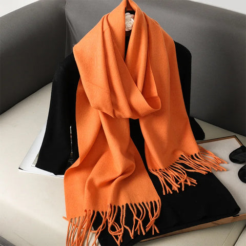 62-Color Cashmere Winter Scarf with Tassels