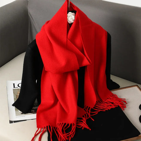 62-Color Cashmere Winter Scarf with Tassels