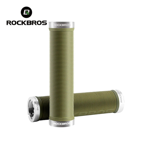 ROCKBROS Bicycle HandleBar Grips - Soft Rubber MTB Mountain Bike Grips with Dustproof Cover and Aluminum Alloy Lock Ring