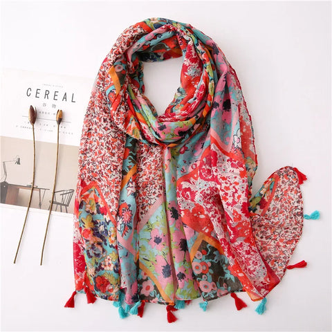 Luxury Cotton Scarf for Women - Large Shawl & Hijab