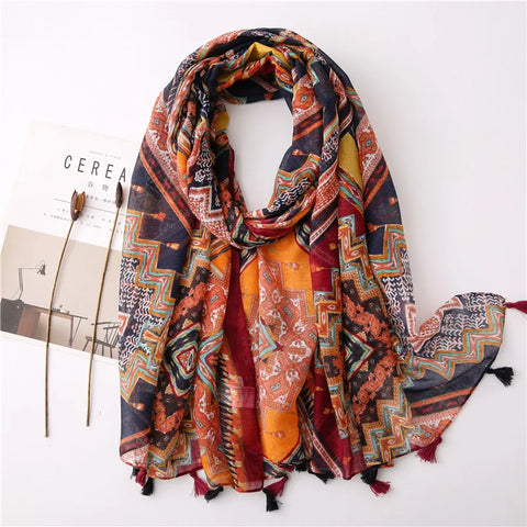 Luxury Cotton Scarf for Women - Large Shawl & Hijab