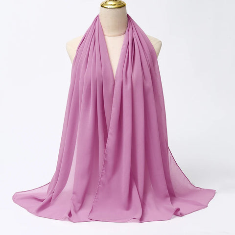 Elegant Muslim Chiffon Hijab Scarf - Lightweight Long Solid Color Head Wrap for Women