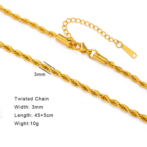 Skyrim Stainless Steel Gold Color Chain Necklace for Women – Minimalist Cuban Paperclip Twisted Snake Chain Fashion Jewelry