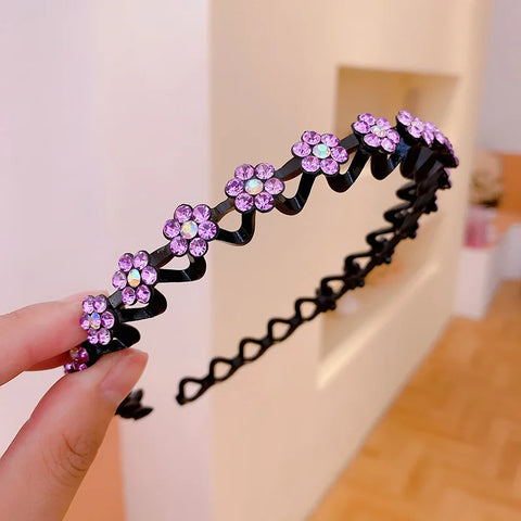 Non-Slip Rhinestone Flower Hairbands - Elegant Pearl Hair Accessories for Women