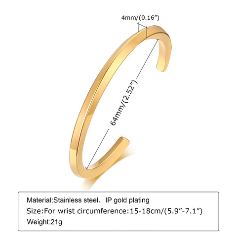 Men's Thin Stainless Steel Cuff Bracelet - Stylish & Versatile Gift for Him