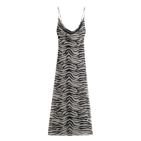 MUJER Leopard Print Tulle Slip Dress