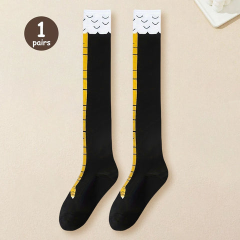 Trendy Cartoon Funny Chicken Claw Knee High Socks for Women - Fitness & Casual