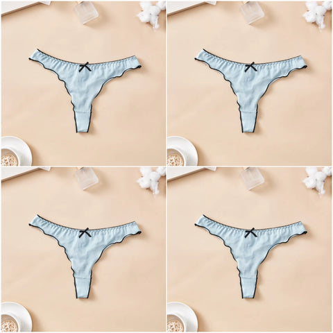 4-Piece Women's Cotton Solid Color Thong Set - Sexy & Comfortable Low-Waist Underwear