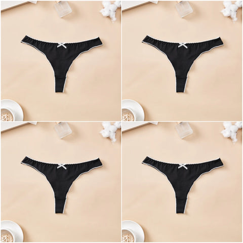 4-Piece Women's Cotton Solid Color Thong Set - Sexy & Comfortable Low-Waist Underwear