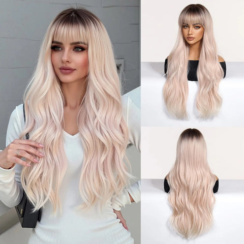 EASIHAIR Long Brown Ombre Synthetic Wigs for Women - Natural Wavy Cosplay Wig