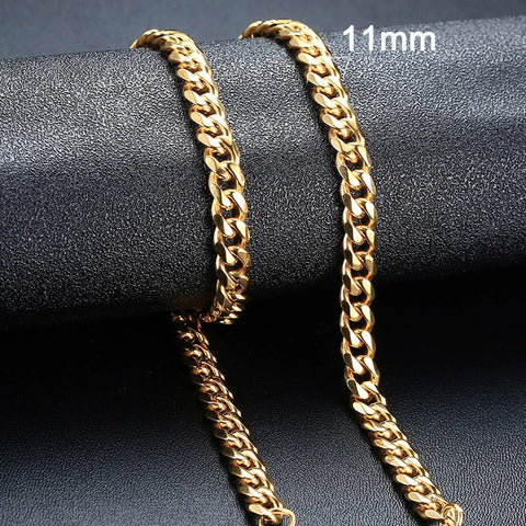 Stylish Punk Cuban Necklaces for Men and Women - Stainless Steel Miami Curb Collar in Silver, Black, and Gold