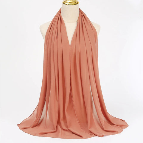 Elegant Muslim Chiffon Hijab Scarf - Lightweight Long Solid Color Head Wrap for Women