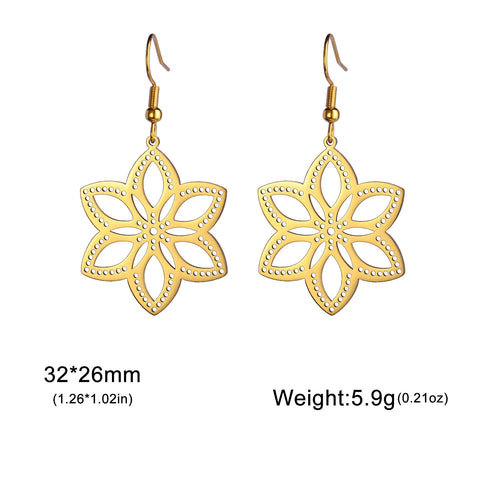 Skyrim Bohemian Flower Filigree Drop Earrings - Stainless Steel Waterproof Dangle Earrings for Women