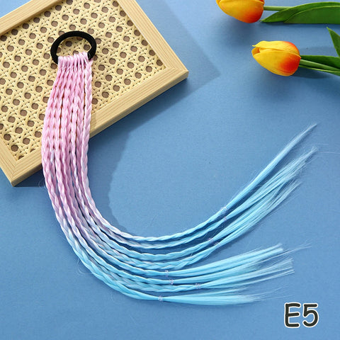 Colorful Synthetic Kids Ponytail Wigs with Headbands and Rubber Bands