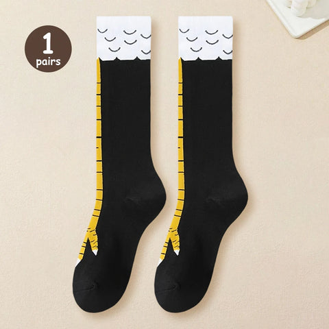 Trendy Cartoon Funny Chicken Claw Knee High Socks for Women - Fitness & Casual