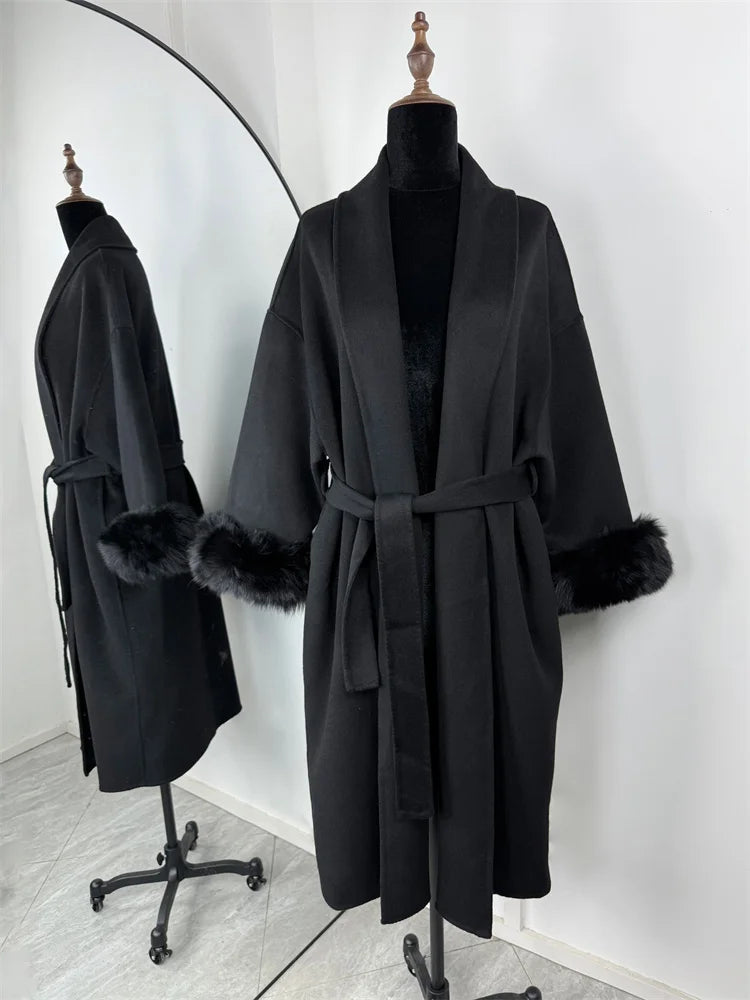 Tossy Fox Fur Wool Overcoat voor dames - Elegante dubbelzijdige wollen korte jas 2025
