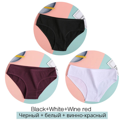 FINETOO Dames katoenen slipjes 3 stuks zachte gestreepte damesonderbroeken effen meisjes slips sexy dameslingerie M-XL comfortabel ondergoed 