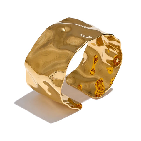 Yhpup Wide Large Stainless Steel Metal Cuff Open Bracelet Bangle - 18K Gold PVD Plated Waterproof Wrist Jewelry
