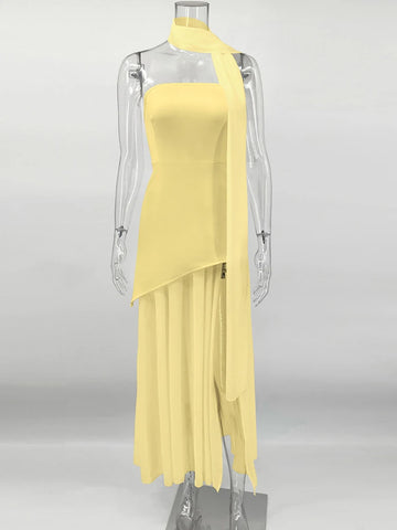 TARUXY Fashion Strapless Jurk - Elegante Mouwloze Mesh Strandvakantie Lange Jurk voor Dames