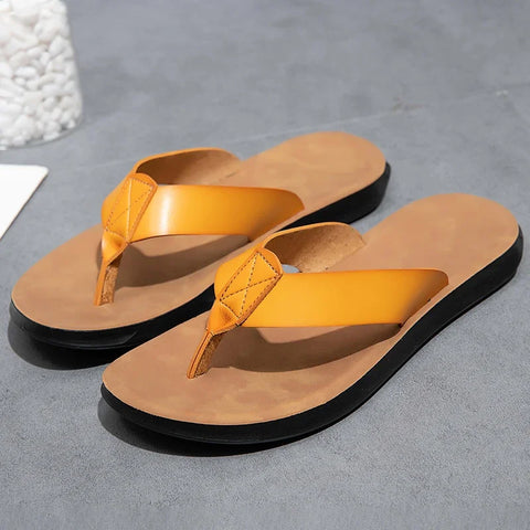 2023 New Italian Leather Flip-flops for Men - Cool Summer Beach Shoes