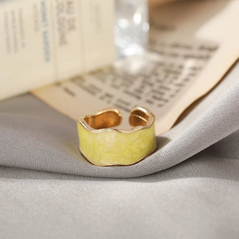 Retro Gold Color Double Oil Drip Open Rings for Women - Luxury Irregular Adjustable Finger Ring 2025