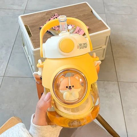 Kawaii Cartoon Kids Water Bottles with Straw - 820ml for School and Travel