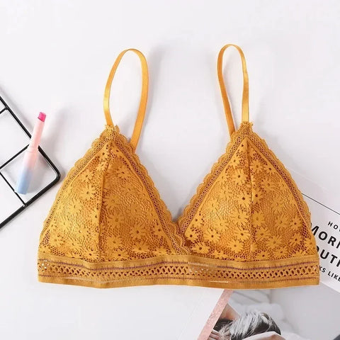 Floral Lace Bralette for Women - Push Up Wireless Lingerie with Removable Pads