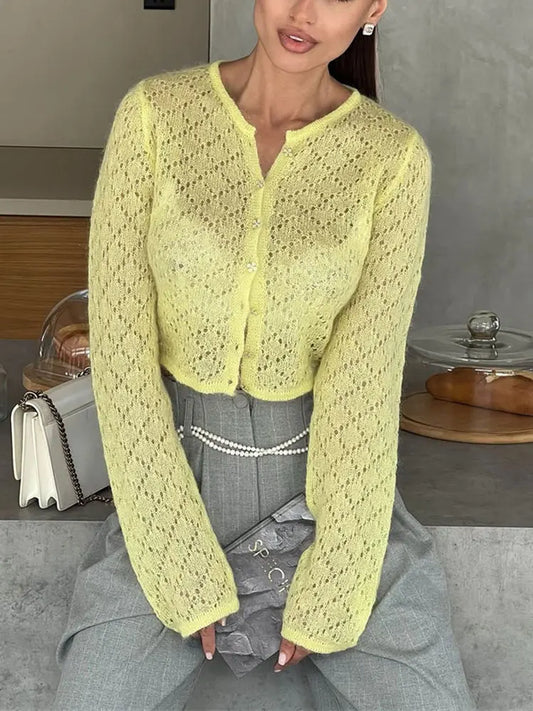 Tossy Summer Knitwear Hollow Out Cardigan voor dames - Casual Cropped Top