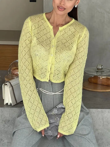 Tossy Summer Knitwear Hollow Out Cardigan voor dames - Casual Cropped Top