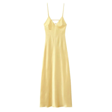 MUJER Yellow Satin Slip Dress for Women