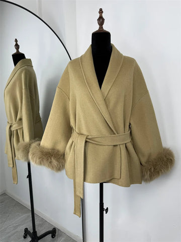 Tossy Fox Fur Wool Overcoat voor dames - Elegante dubbelzijdige wollen korte jas 2025