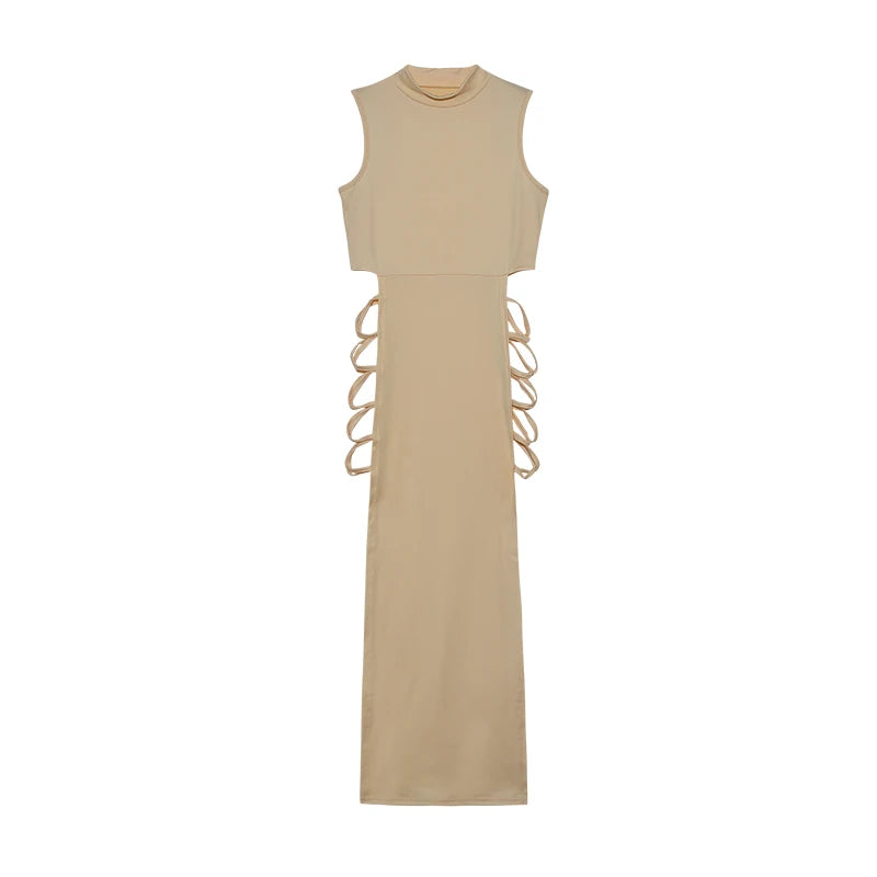 Criss Cross Cut Out Dress – Sexy Bodycon Mock Neck Sleeveless Dress for Women