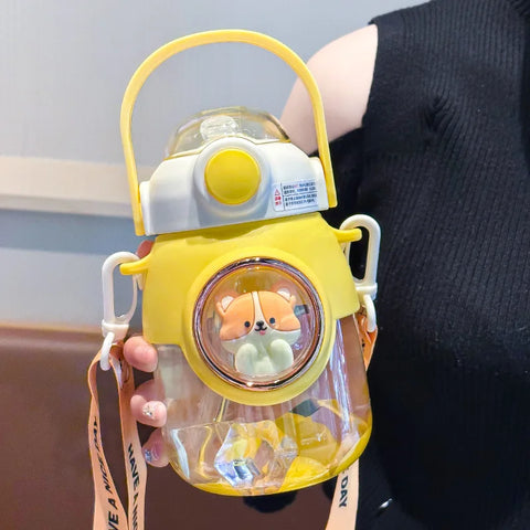 820ml Kids Water Sippy Cup with Cartoon Design and Straw - Portable Drinking Bottle for School
