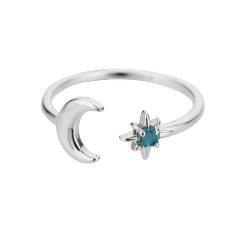 Zircon Moon Star Rings for Women - Stainless Steel Adjustable Aesthetic Jewelry