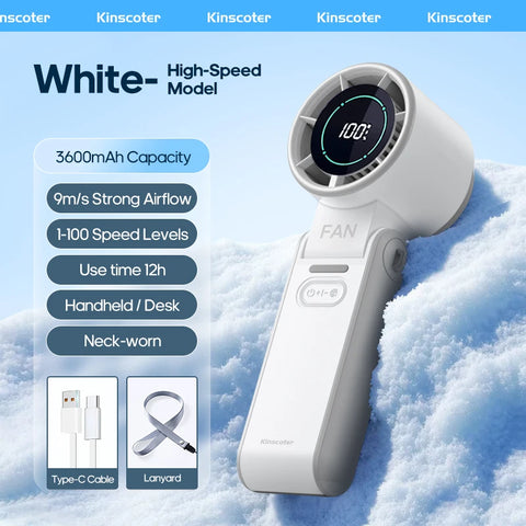 KINSCOTER Outdoor Foldable Portable Handheld Fan - Mini Cooling Rechargeable Turbo Fan