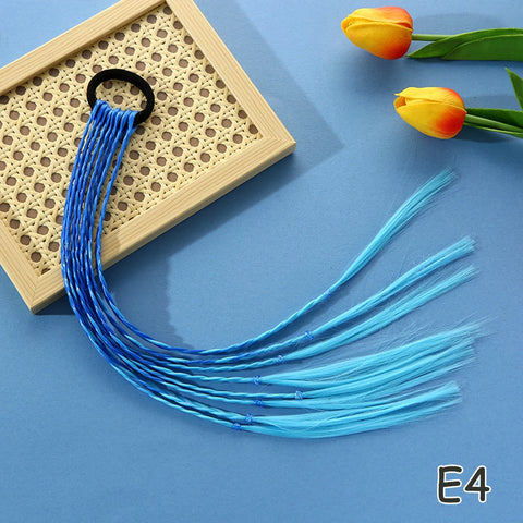 Colorful Synthetic Kids Ponytail Wigs with Headbands and Rubber Bands