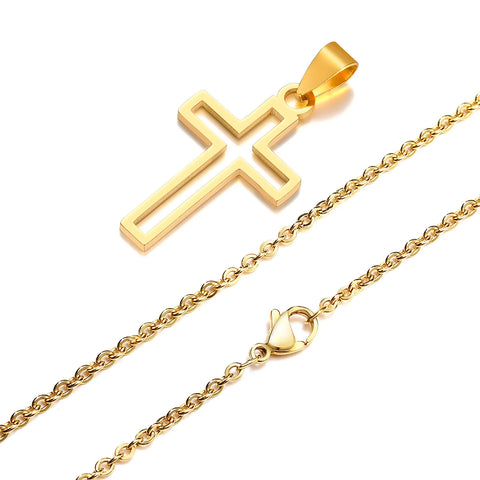 Casual Hollow Cross Necklaces for Men and Boys - Waterproof Stainless Steel Pendant Jewelry