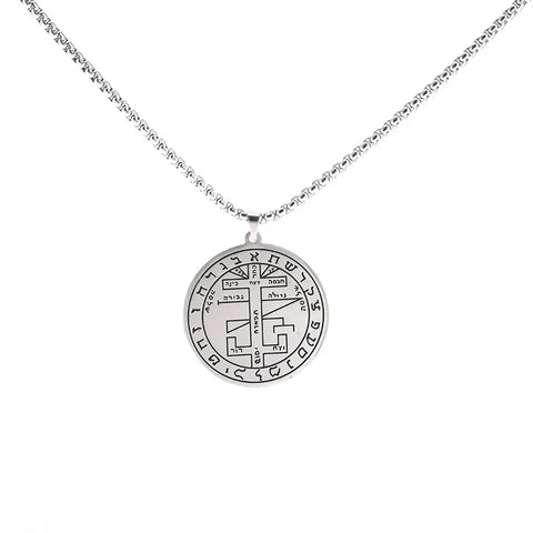 Skyrim Brave Warrior Talisman Pendant Necklace - Solomon Amulet in Stainless Steel with Golden Chain