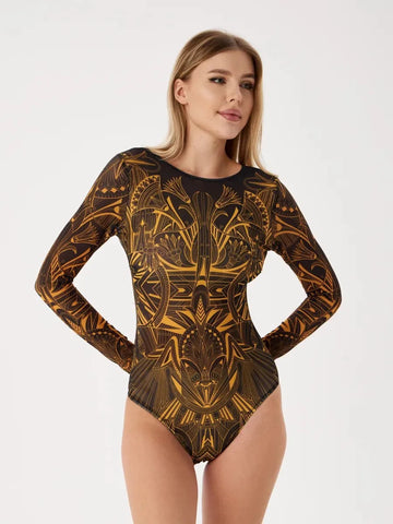 10 kleuren retro badpak met lange mouwen, eendelig badpak voor vrouwen (2025)