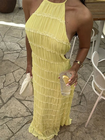 Tossy Dames Lente Mode Patchwork Maxi Jurk - Vetersluiting Rugloze Hoge Taille Effen Strandjurk 2025