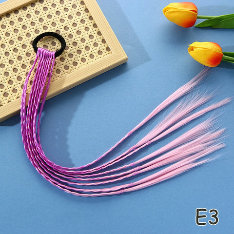 Colorful Synthetic Kids Ponytail Wigs with Headbands and Rubber Bands