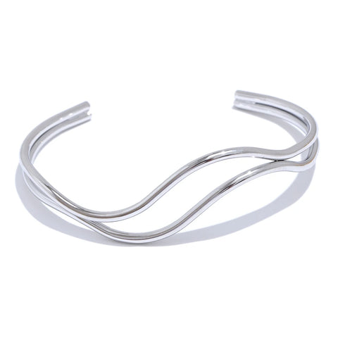 Yhpup Unique Stainless Steel Double Layer Hollow Adjustable Cuff Bracelet - Minimalistic Wrist Charm Jewelry Gift