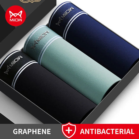 MiiOW 3Pcs Cotton Men's Underwear - Breathable Graphene Antibacterial Boxers