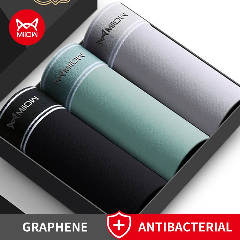 MiiOW 3Pcs Cotton Men's Underwear - Breathable Graphene Antibacterial Boxers