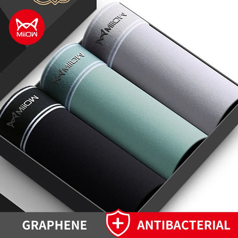MiiOW 3Pcs Cotton Men's Underwear - Breathable Graphene Antibacterial Boxers