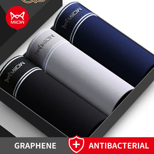 MiiOW 3Pcs Cotton Men's Underwear - Breathable Graphene Antibacterial Boxers